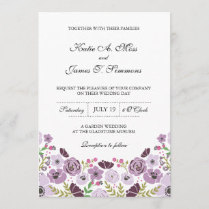 Floral Wedding Invitation   Purple