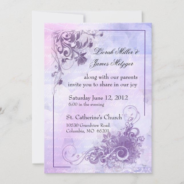 Floral Wedding Invitation -purple (Front)