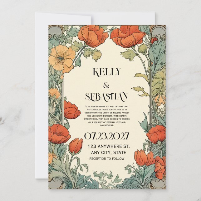 Floral Wedding Invitation - Retro- Vintage (Front)