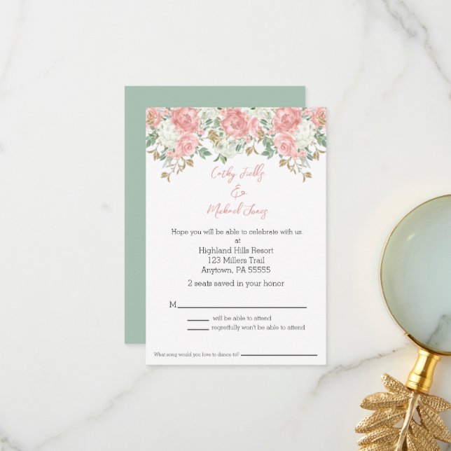 Floral wedding invitation RSVP card (Front/Back In Situ)