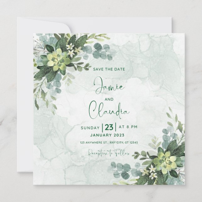 Floral wedding invitation Save The Date (Front)