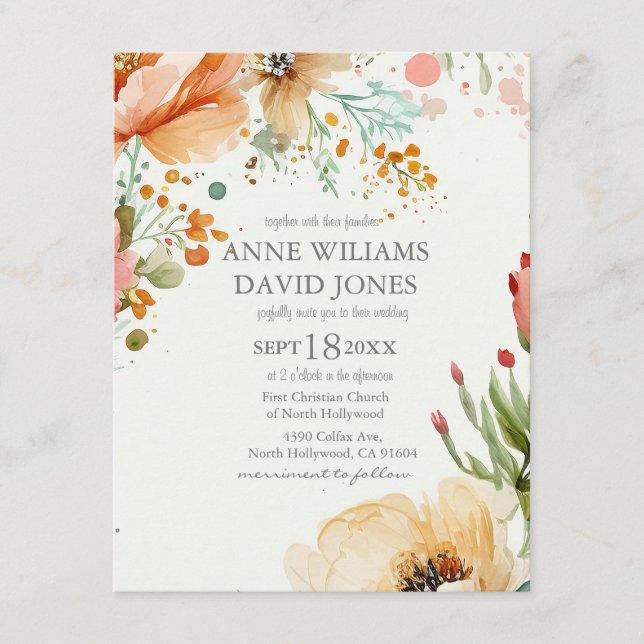 Floral Wedding Invitation soft coton texture (Front)