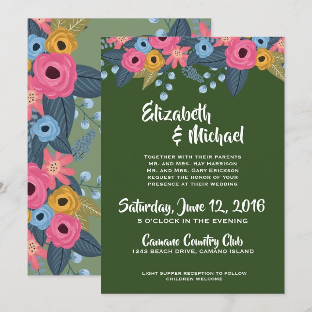 Floral Wedding Invitation Template (Front/Back)