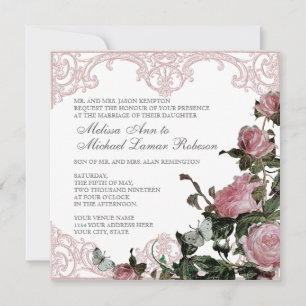 Floral Wedding Invitation - Trellis Rose Vintage