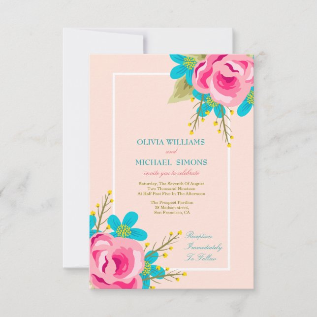 Floral wedding invitation with flowers (Front)