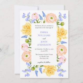 Floral Wedding Invitation with Pastel Flowers