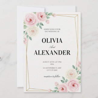 Floral Wedding Invitations Classic Soft Rose