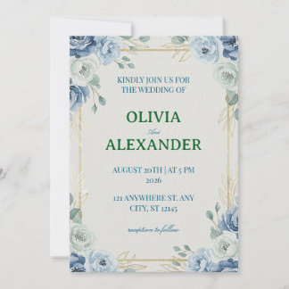 Floral Wedding Invitations Classy Blue