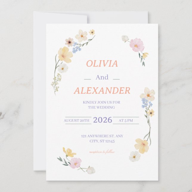 Floral Wedding Invitations Colorful flowers (Front)