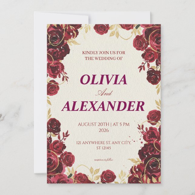 Floral Wedding Invitations Dark Luxury (Front)