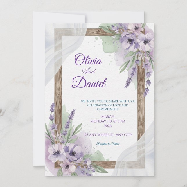 Floral Wedding Invitations lavender purple (Front)