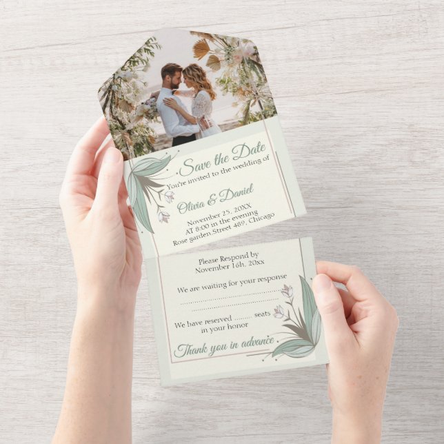 Floral Wedding Invitations - Save the date Photo (Tearaway)