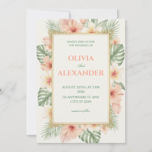 Floral Wedding Invitations Soft Tropical (Front)