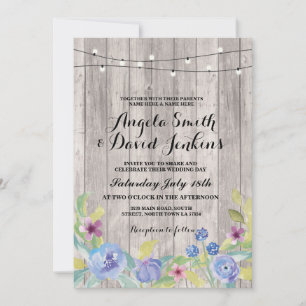 Floral Wedding Invitations Wood Rustic Lights