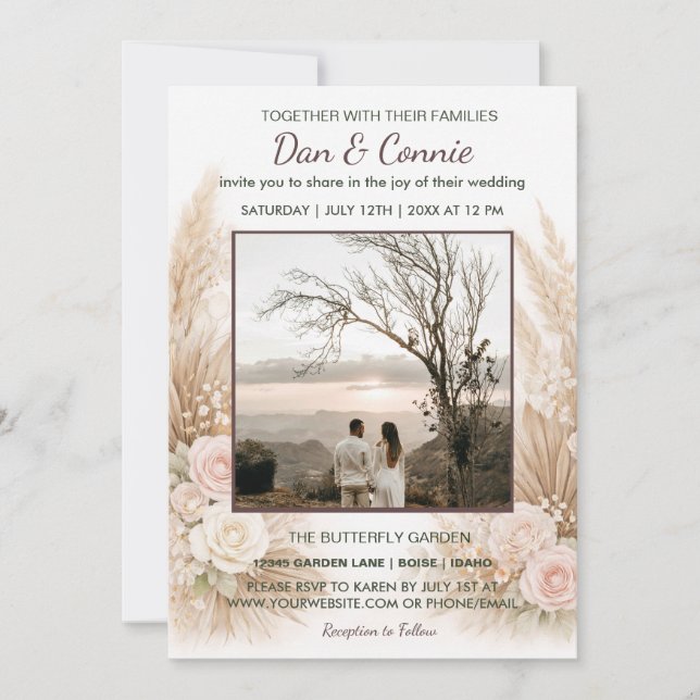 Floral Wedding Invite Digital Download Available (Front)