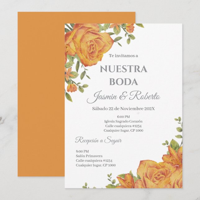Floral Wedding invite in Spanish (Front/Back)