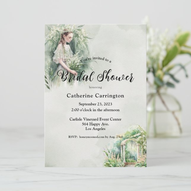 Floral Wedding Lillies of the Valley Bridal Shower Invitation (Standing Front)