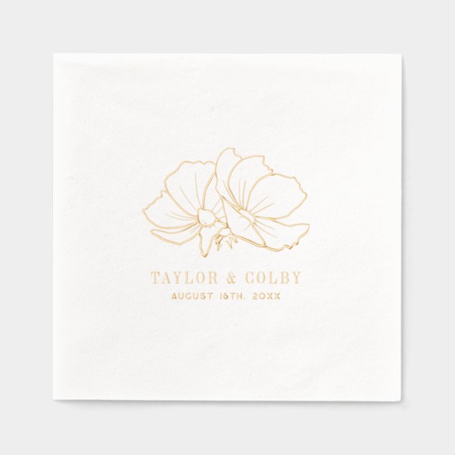 Floral Wedding Line Art Foil Napkins (Front)