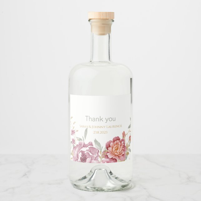Floral  wedding liquor bottle label (Front)