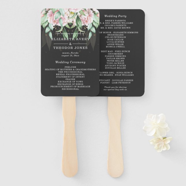 Floral Wedding Luxury Black and Pink Hand Fan (Front and Back)