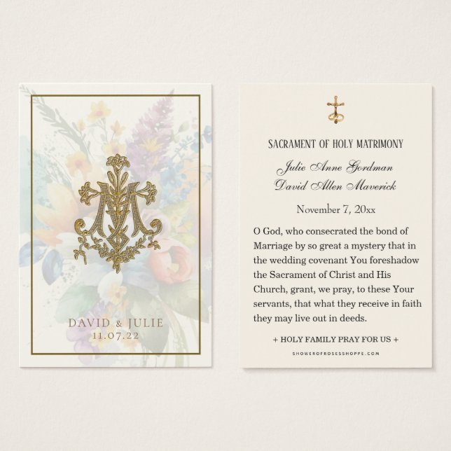 Floral Wedding Marian Cross Holy Card (Front & Back)