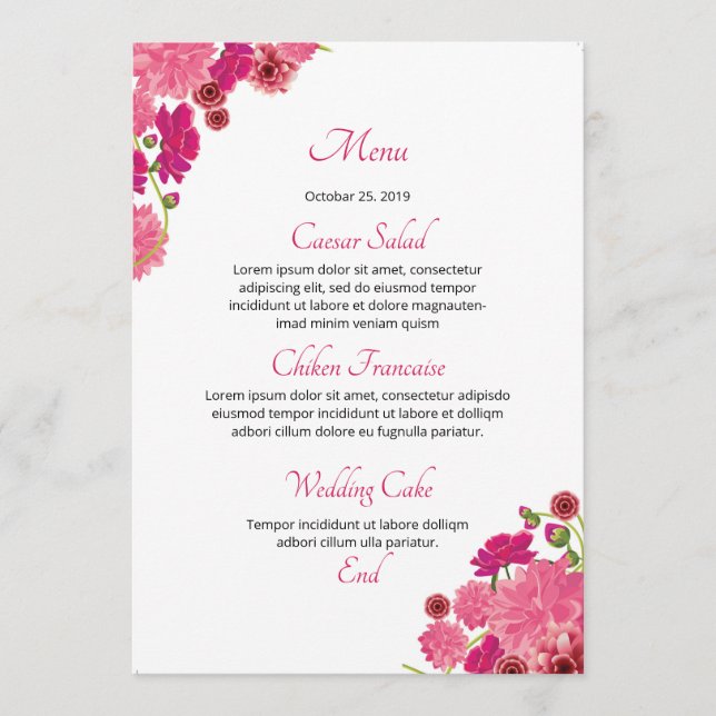Floral Wedding Menu Card (Front)