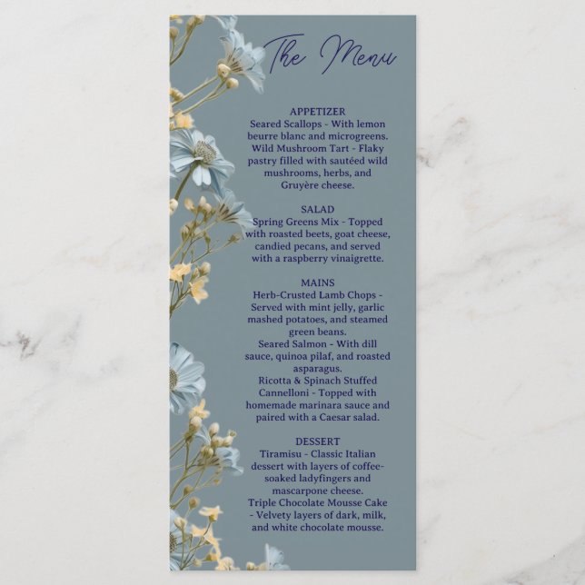 Floral Wedding Menu, Minimalist Menu, Elegant  Menu (Front)