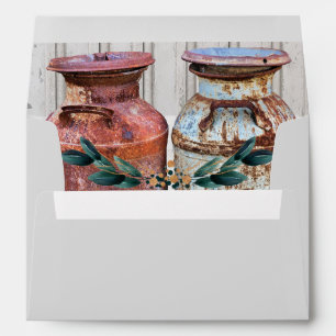 Floral Wedding Milk Cans Rustic Antique Monogram Envelope