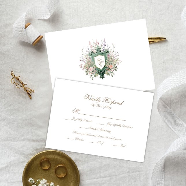 Floral Wedding Monogram Crest RSVP Card (Creator Uploaded)