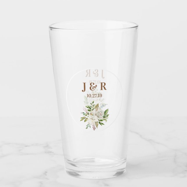 Floral Wedding Monogram Glass (Front)