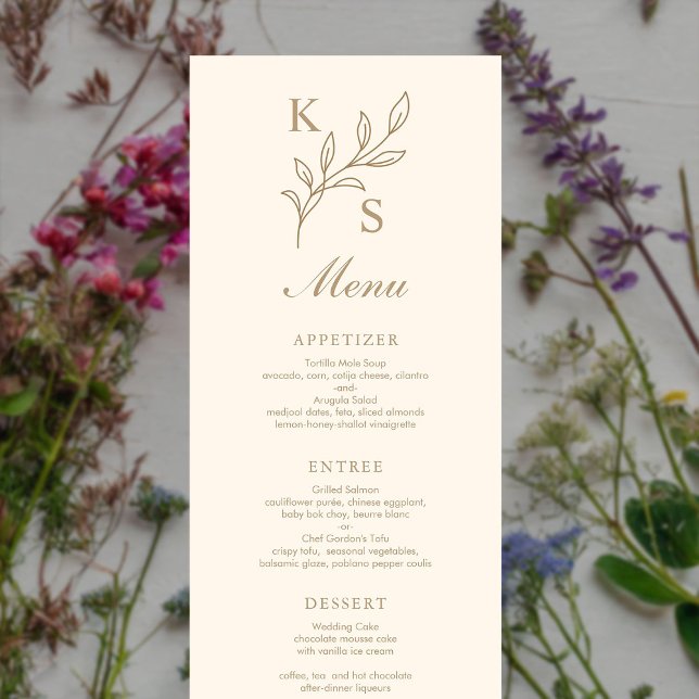 Floral Wedding Monogram Minimalist  Menu (Creator Uploaded)