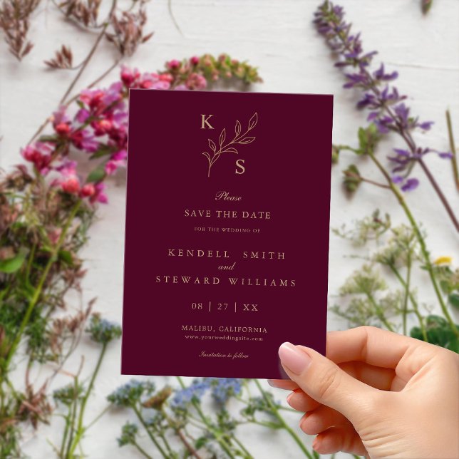 Floral Wedding Monogram Minimalist Save the Date (Creator Uploaded)