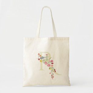 floral wedding monogram R spring Bridal Shower Tote Bag