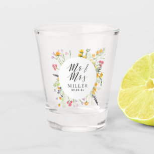 Floral Wedding Mr & Mrs Monogram Shot Glass Favour