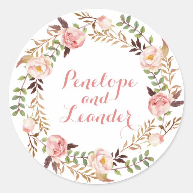 Floral Wedding Names Label Stickers (Front)