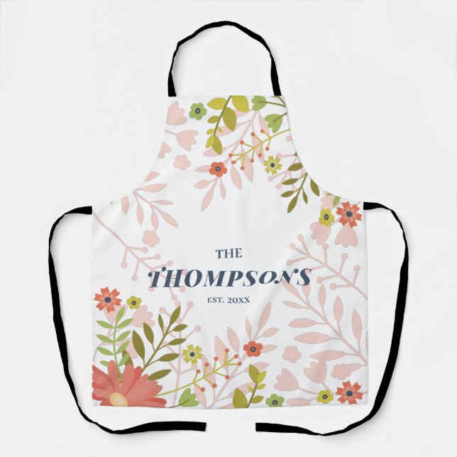 Floral Wedding or Anniversary Custom Last Name Apron (Front)