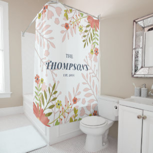 Floral Wedding or Anniversary Custom Last Name Shower Curtain