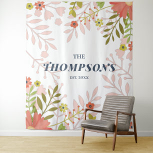 Floral Wedding or Anniversary Custom Last Name Tapestry