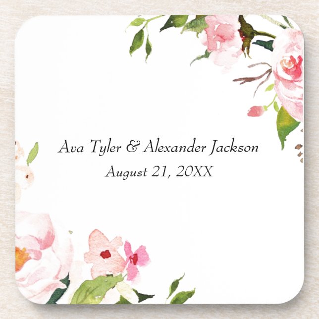 Floral Wedding personalised plastic Coaster (Front)
