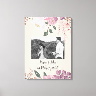 Floral Wedding photo custom text Canvas Print