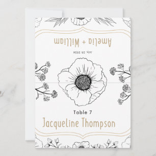 Floral Wedding Place Card – Black & White Botanica