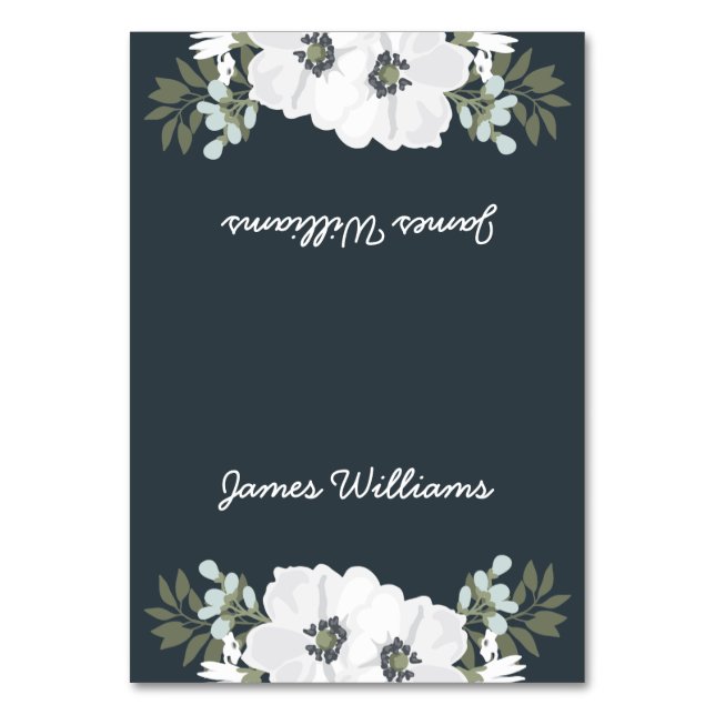 Floral Wedding Place Seating Cards White Flowers (Front)