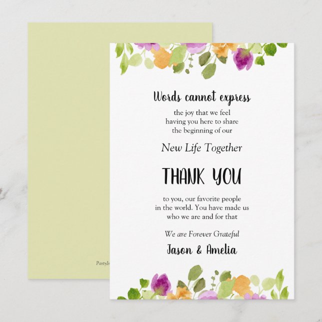 Floral Wedding Place Setting Thank You (Front/Back)