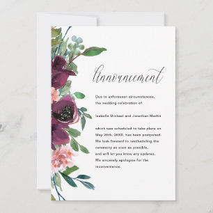 Floral Wedding Postponement Announcement