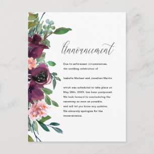 Floral Wedding Postponement Announcement Postcard