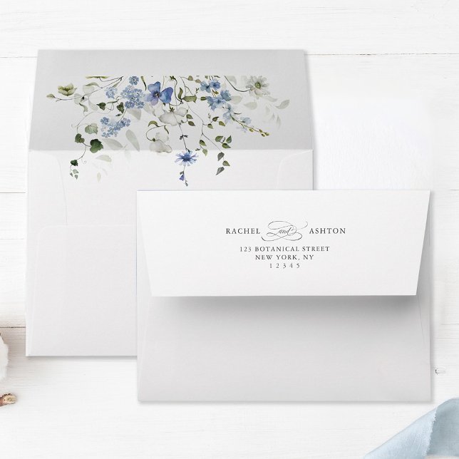 Floral Wedding Pre-Printed Return Address          Envelope (Inside & Back)