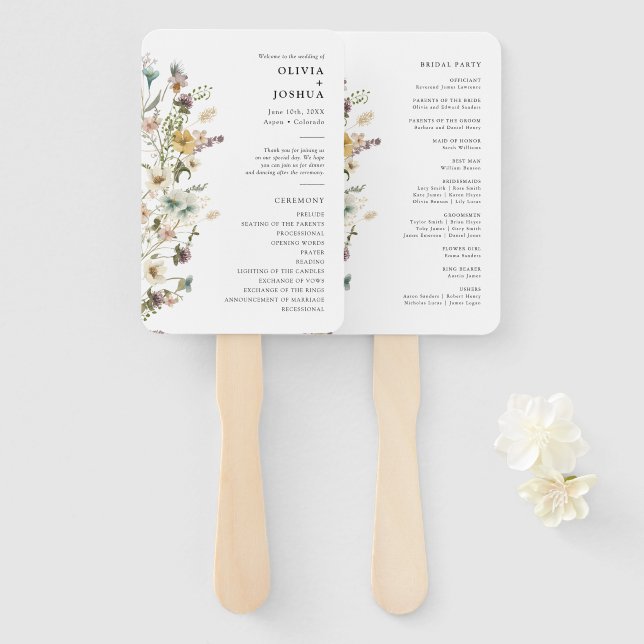 Floral Wedding Program Hand Fan (Front and Back)