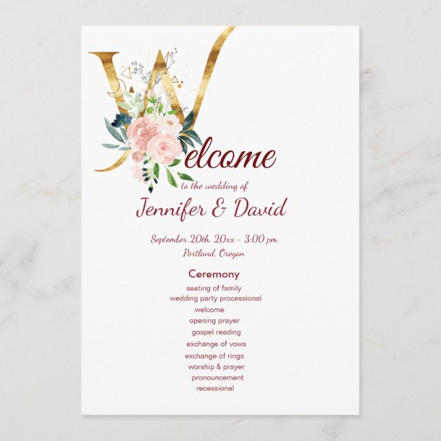 Floral Wedding Program Programme (Front)