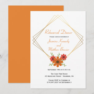 Floral Wedding Rehearsal Dinner Orange Fall Rustic Invitation