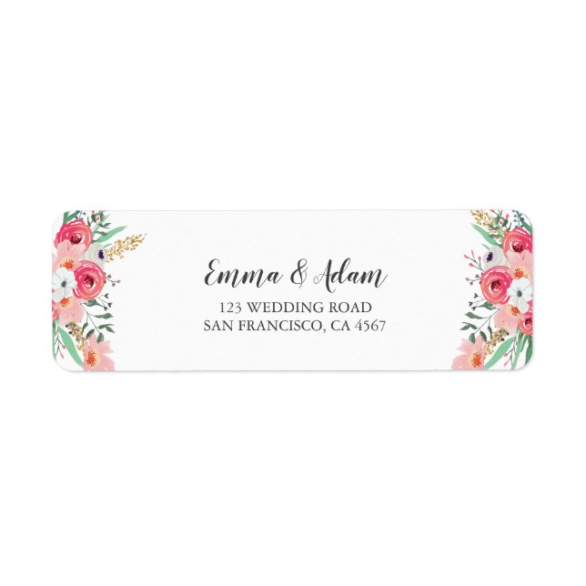 Floral Wedding Return Address Label Flowers Pink (Front)